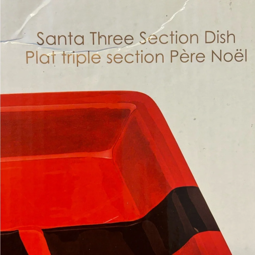 VTG Christmas Kitschy red glossy Santa clause belt three section appetizer dish